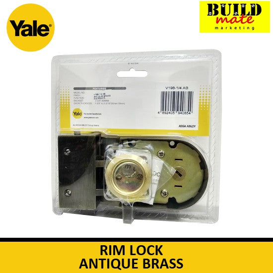 YALE Rim Lock Antique Brass V198-1/4 AB •BUILDMATE•
