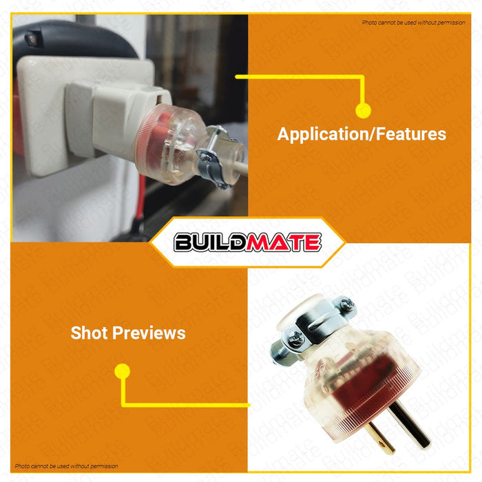 BUILDMATE Omni Electric Parallel Ground Rubber Plug Transparent 15A 250V Heavy Duty Clear 3-Prong Grounded Power Plug WPR-103