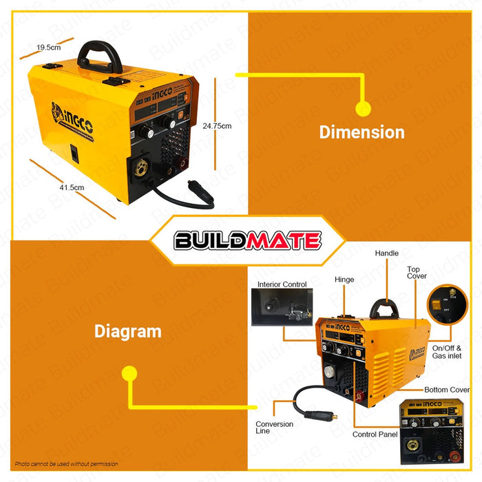INGCO Inverter Lift Welding Machine 160A MAG/MIG/MMA/TIG MGT1601+ FREE T HANDLE & BITS IPT