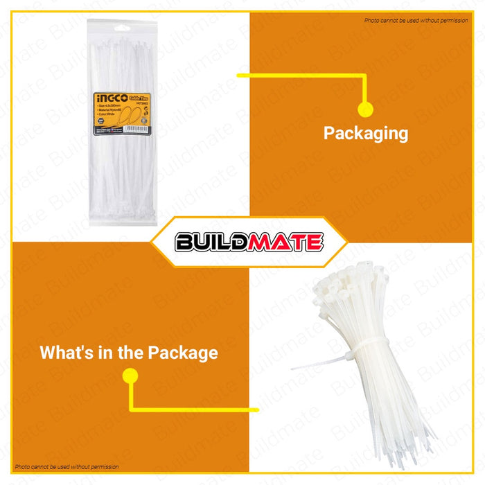 INGCO 12" 300mm Heavy Duty Cable Tie White 100pcs/Set Cable Ties Locking Zip HCT3002 •BUILDMATE• HT2