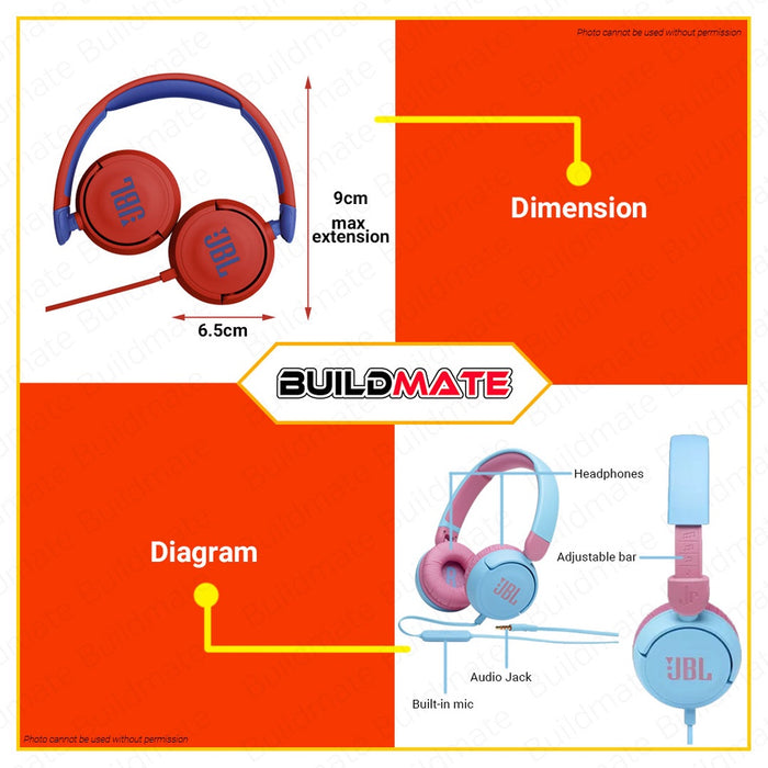 JBL Corded Headset On Ear Headphone Kids with Mic JR310 BLUE | RED SOLD PER PIECE •BUILDMATE•