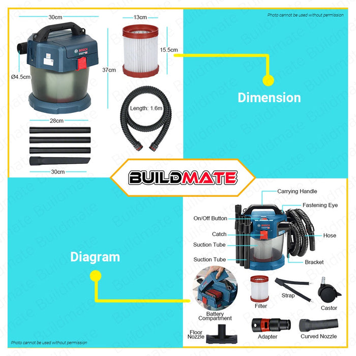 Bosch Li-Ion Cordless Vacuum Cleaner Premium Solo GAS 18V-10 L 06019C63K0 AUTHENTIC •BUILDMATE• BLC