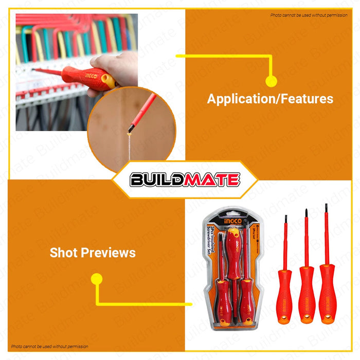INGCO Insulated Magnetic Screwdriver 3 PCS SET HKISD0308 •BUILDMATE• HT2