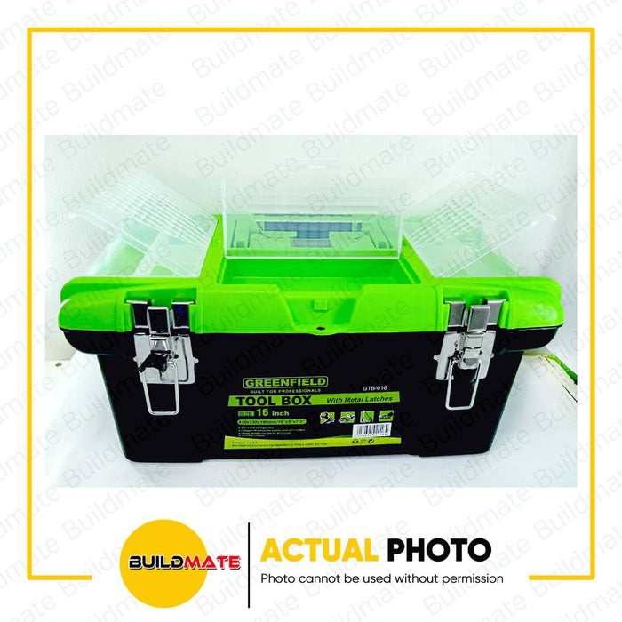 GREENFIELD Tool Box Organizer 16" with Metal Latch and Tray Inside •BUILDMATE•