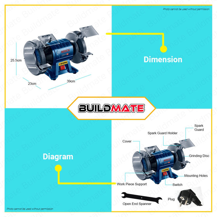 Bosch 600W 8 Inches Bench Grinder 200mm with Grinding Wheel GBG 60-20 060127A4K0 •BUILDMATE• BPT