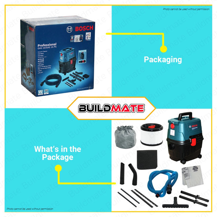 BUILDMATE Bosch 1100W  Heavy Duty Industrial 15L Vacuum Cleaner GAS 15 06019E50K0 BPT