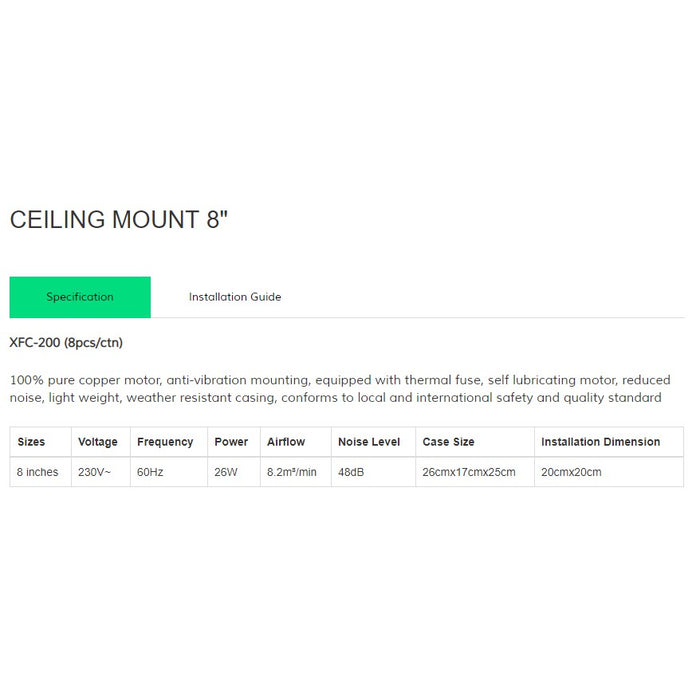 OMNI Ceiling Exhaust Fan 8" 26W XFC200-8 •BUILDMATE•