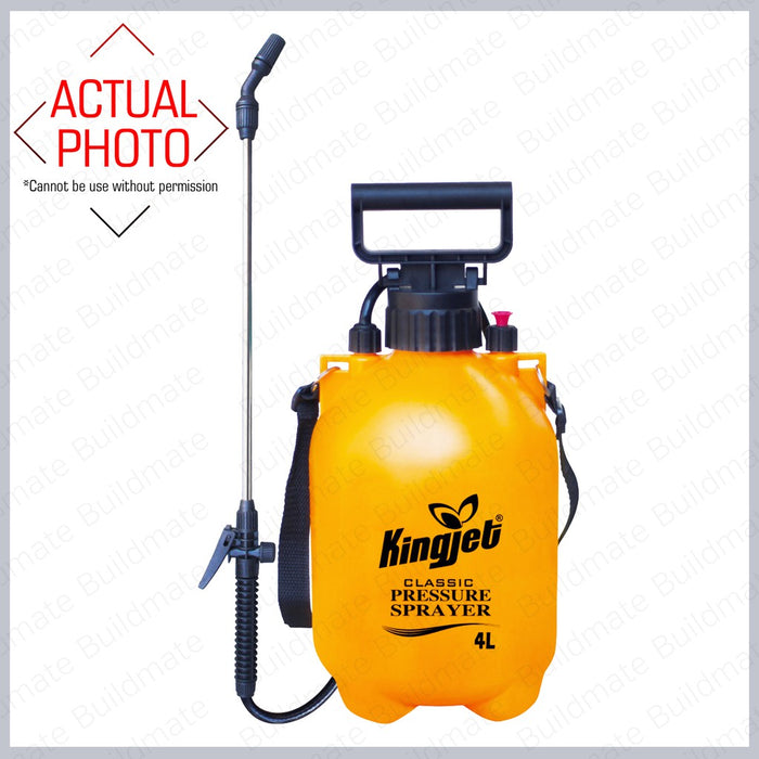 KINGJET 4L Pressure Hand Sprayer for Disinfecting with Brass Nozzle •BUILDMATE•