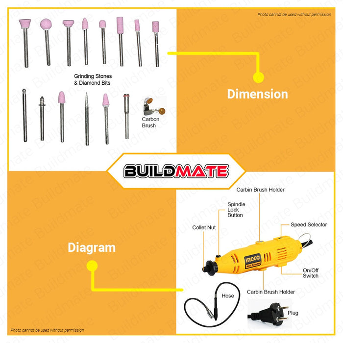 INGCO Variable Mini Drill Rotary Die Grinder MG1309P with Accessories | HOYOMA MD150 •BUILDMATE• IPT