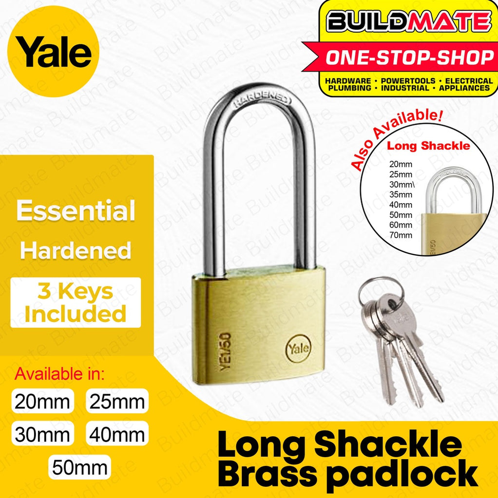 YALE Essential Series Hardened Long Shackle Brass Padlock Pad lock SOL ...