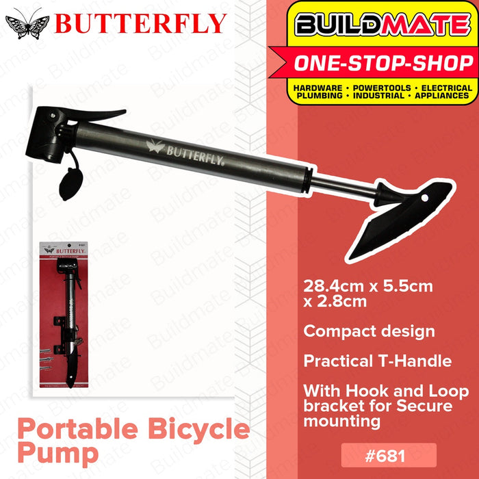 BUTTERFLY Taiwan Portable Emergency Bicycle Bike Tire Wheel Pump 28.4x5.5x2.8cm #681 •BUILDMATE•