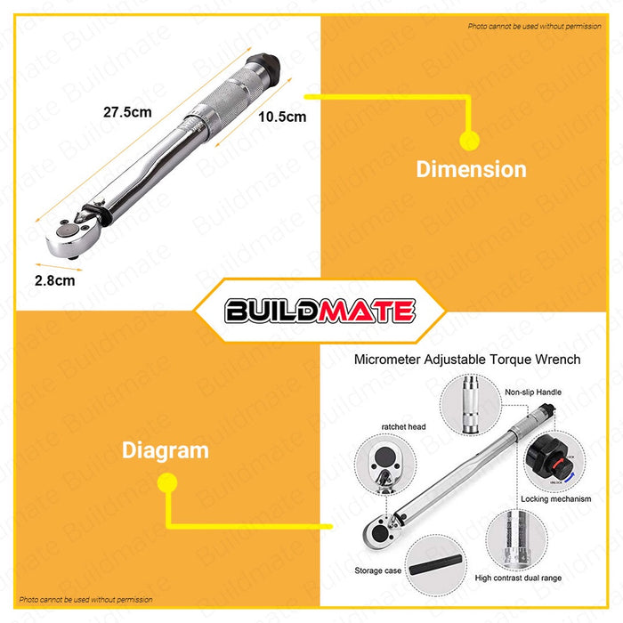 HOTECHE Adjustable Torque Wrench with Case 1/4" Cr-V HTC-200401 100% ORIGINAL •BUILDMATE•