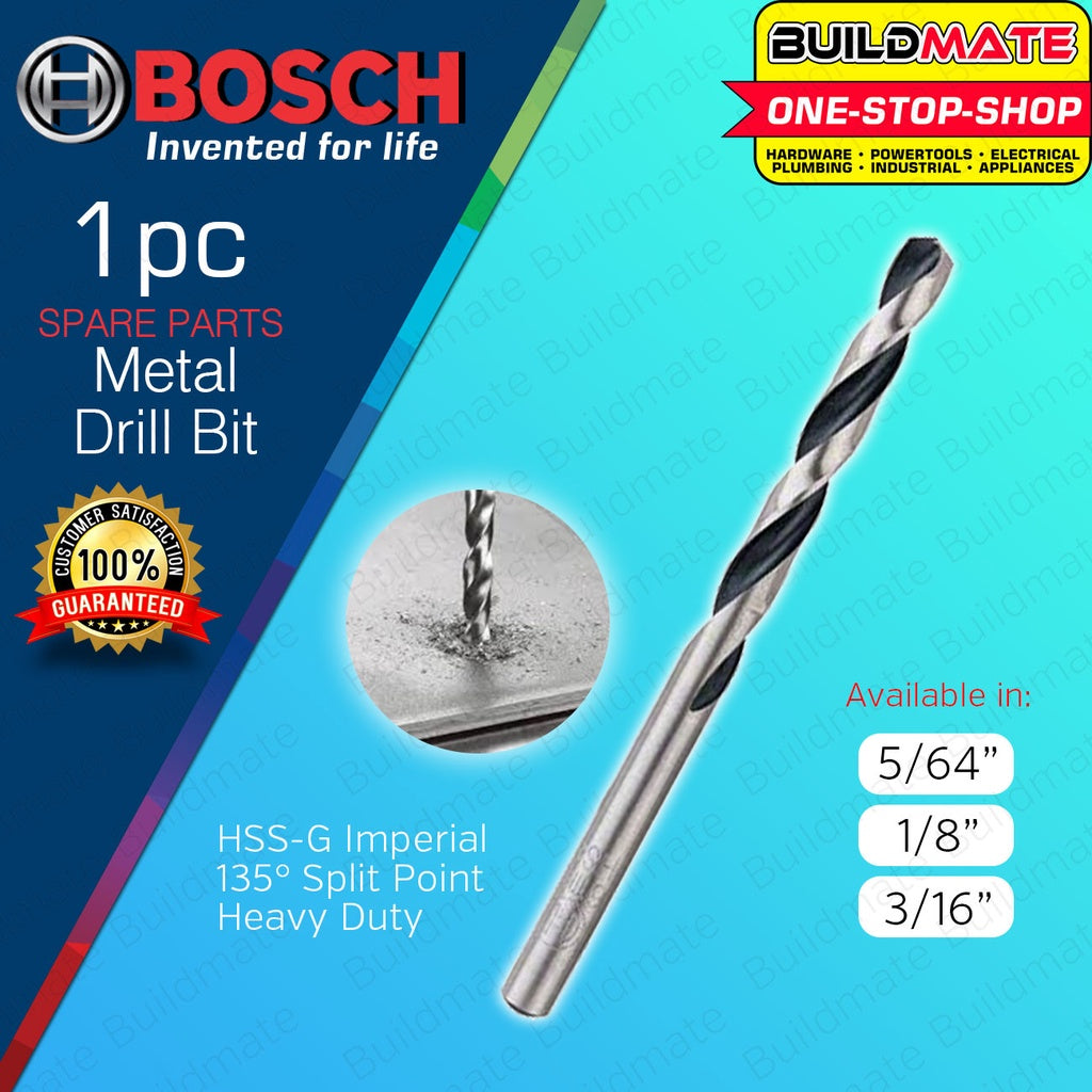 BOSCH Original Twist Metal Drill Bit Heavy Duty HSSG 1/8 3/16 5/64 9