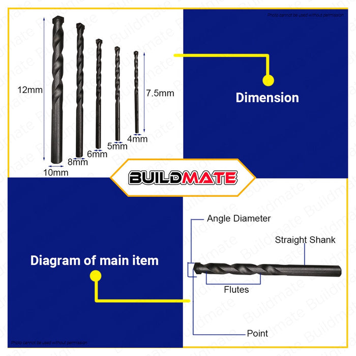 BOSCH 5pcs/Set Masonry Drill Bit 4mm 5mm 6mm 8mm 10mm CYL-2 Concrete Drill Bit Set 2608578155 | BAX