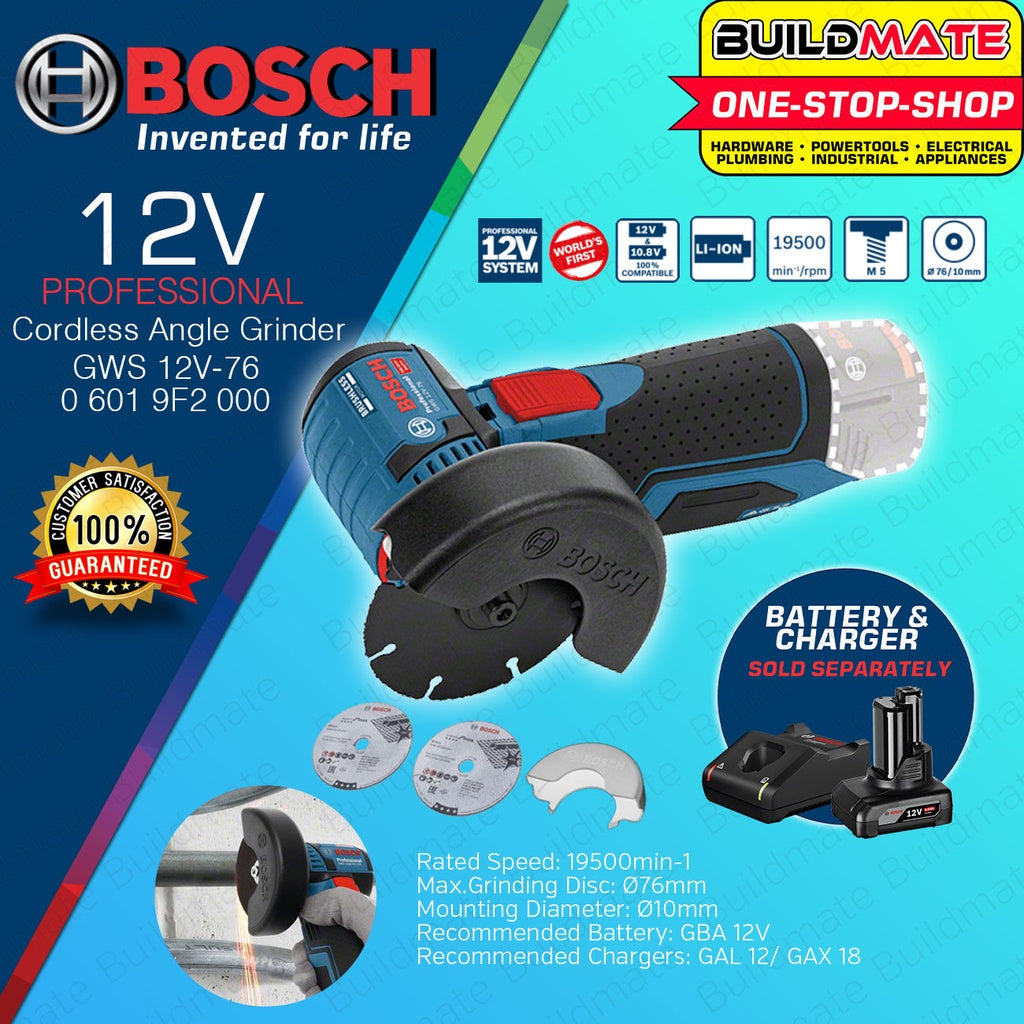 BOSCH Professional Cordless Lithium Ion Angle Grinder GWS 12V-76 Solo —  Buildmate