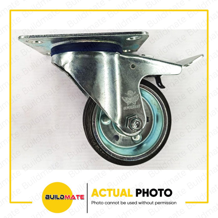 BUTTERFLY Heavy Duty Rubber Caster Wheel 6" Fixed Swivel Swivel Brake SOLD PER PIECE •BUILDMATE•