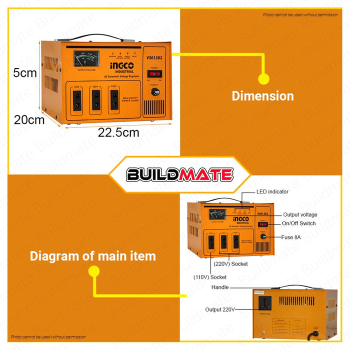INGCO AC Automatic Voltage Regulator AVR 1500KVA VS01503 •BUILDMATE• IPT