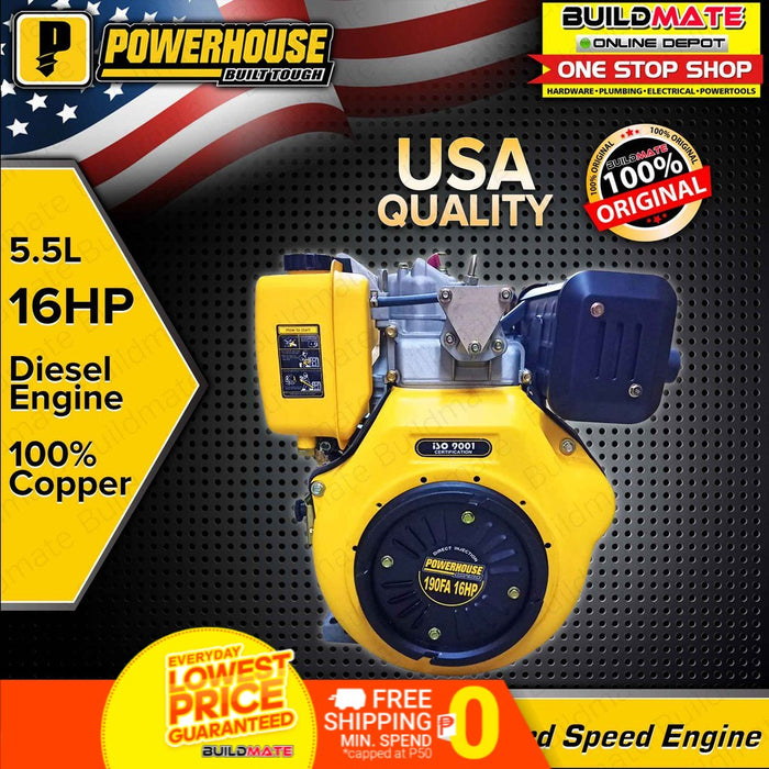 POWERHOUSE Industrial Diesel Standard Speed Engine 3,600RPM 16HP PWH-190FA 100% COPPER PHI