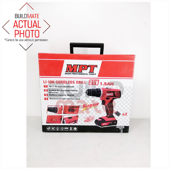 MPT Li-Ion Cordless Drill 21V MCDT2126-B2 Most Professional Tools •BUILDMATE•