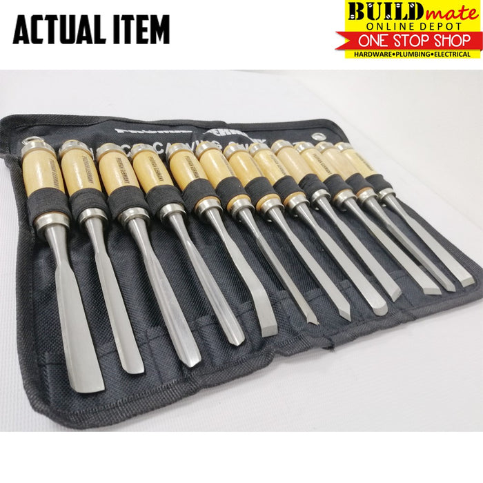 PROMAN 12PCS/SET Wood Carving Hand Chisel Tool Set Woodworking Carving Chisel •BUILDMATE•