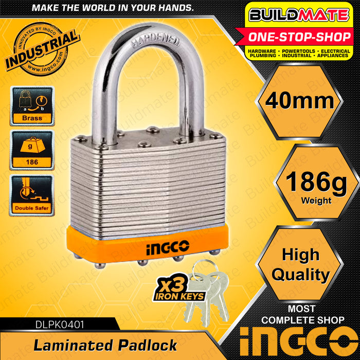 BUILDMATE Ingco Laminated Padlock 40MM | 50MM [SOLD PER SET] Laminate Padlock Pad Lock Keyed Padlock Solid Brass Lock with 3pcs Iron Keys Wide Lock Body Security Lock Anti-Theft Lock DLPK0401 | DLPK0501 • HT2