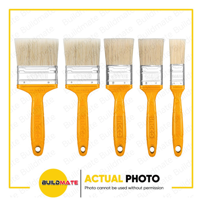BUILDMATE Ingco 5pcs Paint Brush Set Oil Based / Water Based Paint Application Detail Flat Paint Brushes Kit - IHT
