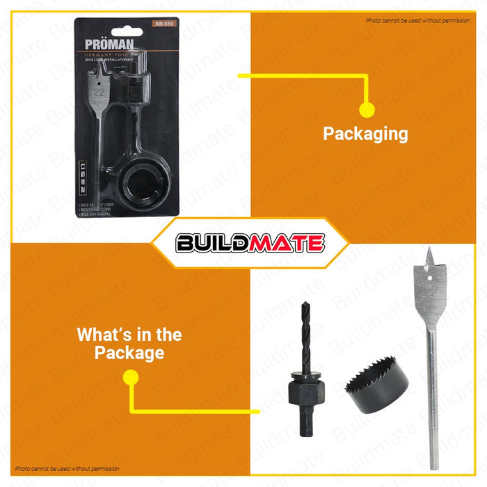 HOYOMA JAPAN / PROMAN 3PCS Lock Installation Kit SET Hole Saw HOLE SAW H-ZK03 / RR-550 - BUILDMATE