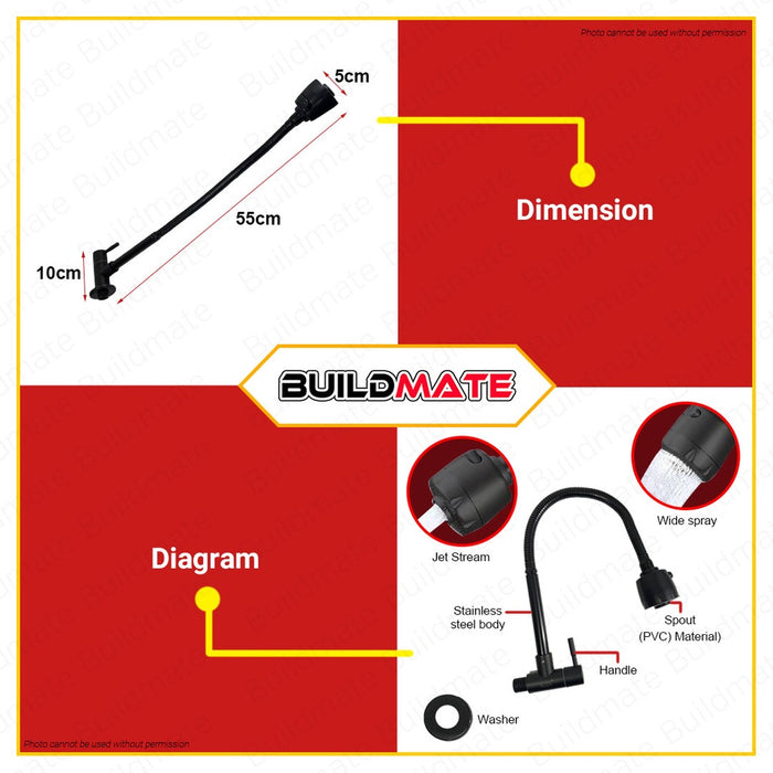 BUILDMATE Wesda Wall Mounted Flexible Kitchen Faucet Stainless Steel SUS304 Bathroom Sink Household Single Cold Water Tap SF-215