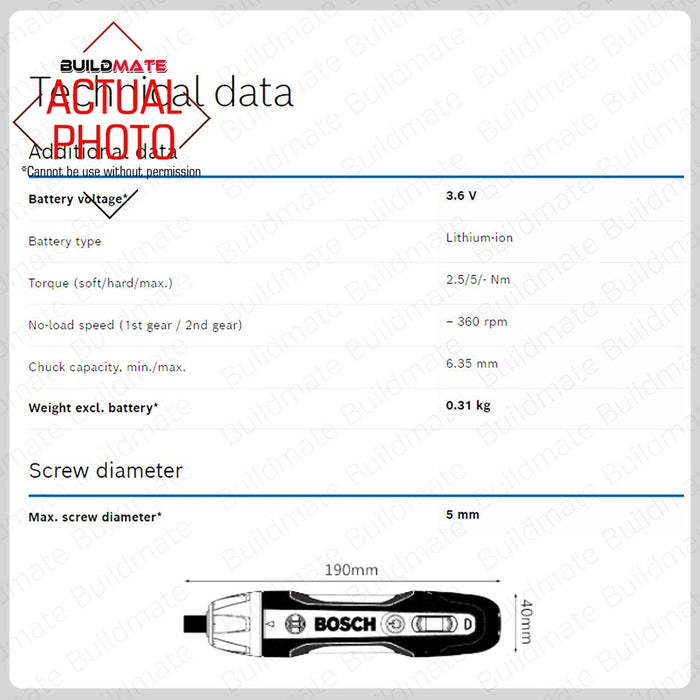 BOSCH Professional Cordless Screwdriver 3.6V GO2.0 BUILDMATE BLC