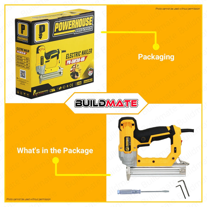 POWERHOUSE Electric Brad Nailer Gun Nail Tacker With Adjustable Pressure And Anti Stuck Technology 1800W PH-ENF30-HD