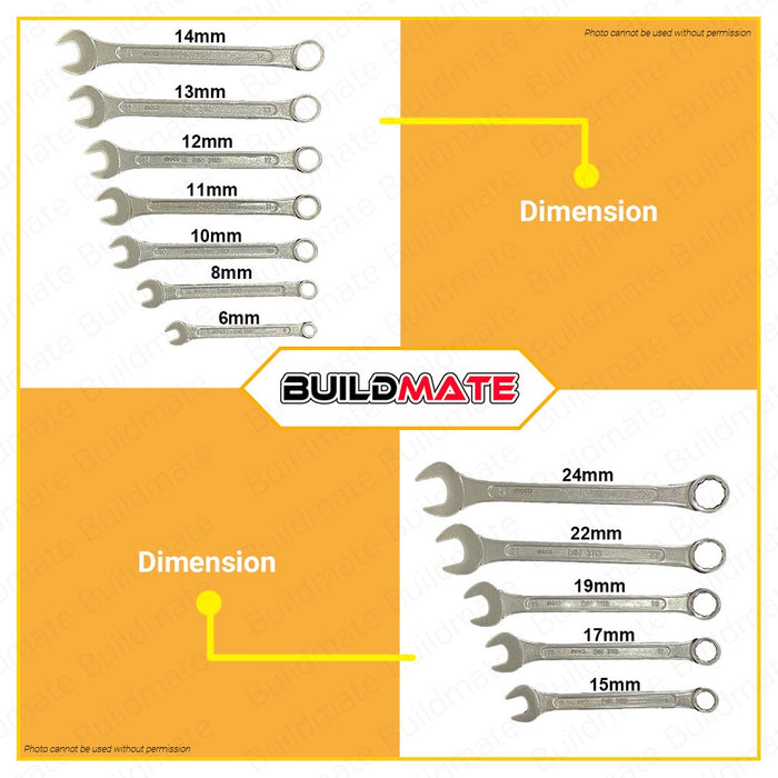 INGCO 12 PCS 6-24mm Combination Spanner Set Wrench Cr-V Heat Treated IHKSPA62401 •BUILDMATE• IHT2