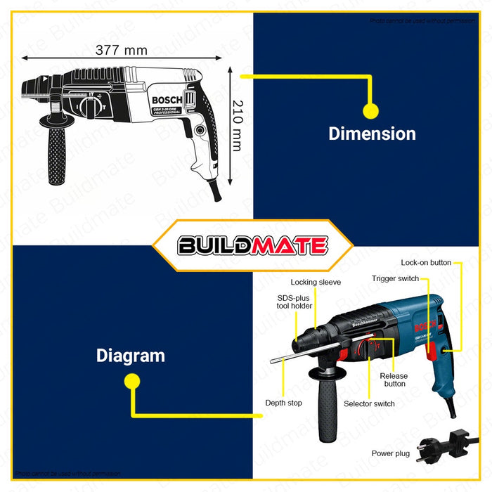 Bosch 800W SDS Plus Hammer Drill with Case Universal Rotary Hammer Drill GBH 2-26 DRE 0611253704 BPT