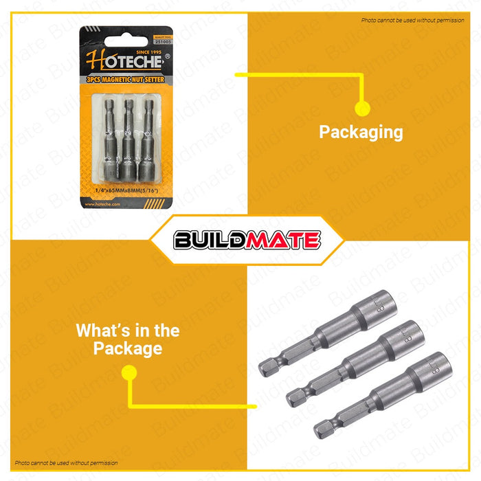 HOTECHE 3PCS/SET 8mm Magnetic Nut Setter Tex Screw  HTC-251005 100% ORIGINAL / AUTHENTIC •BUILDMATE•