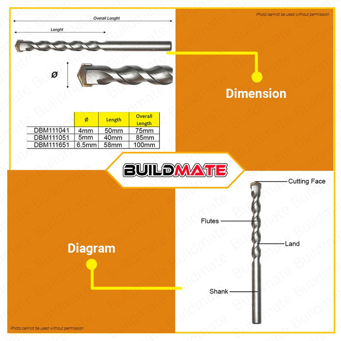 INGCO Concrete Masonry Drill Bit 6.5mm DBM111651 •BUILDMATE• HT2
