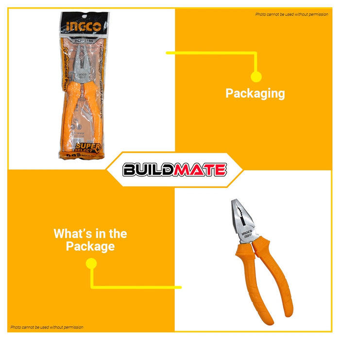 INGCO COMBINATION PLIERS 6" (SUPER SELECT) Polish & Anti-Rust Oil Hand Tools HCP12160 BUILDMATE• HT2