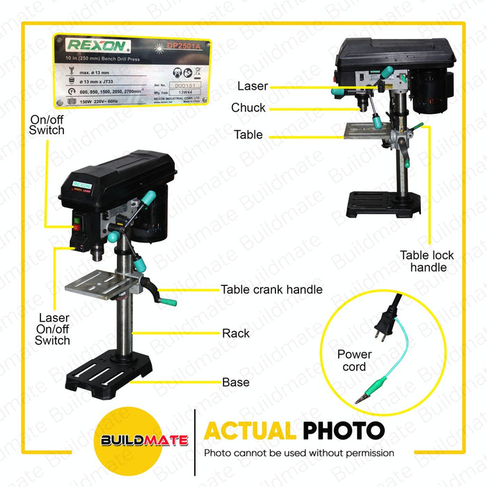 REXON Made in Taiwan Heavy Duty 13mm Drill Press with Laser Floor 150W DP2501A •BUILDMATE•