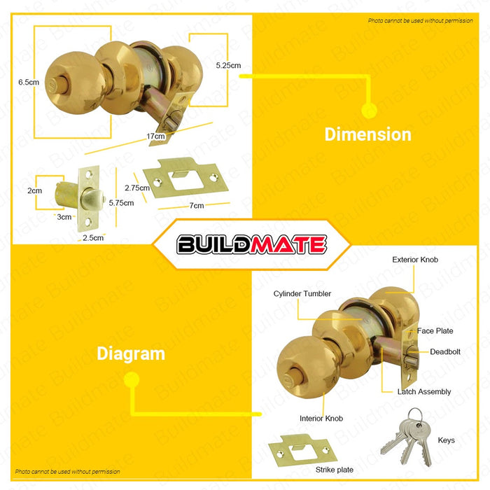 YALE Essential Series Entrance Function Knobset Door Lock Knob Brass Polish #VCA4147 US3 •BUILDMATE•