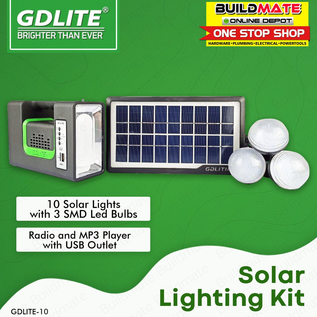 GDLITE GERMAN 10 Solar Emergency Light Kit w/ 3 SMD Led Bulb Radio & M —  Buildmate