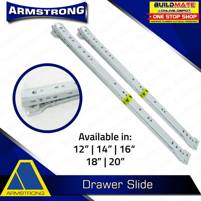 ARMSTRONG Regular White Drawer Slide 18" | 20" SOLD PER PAIR •BUILDMATE•
