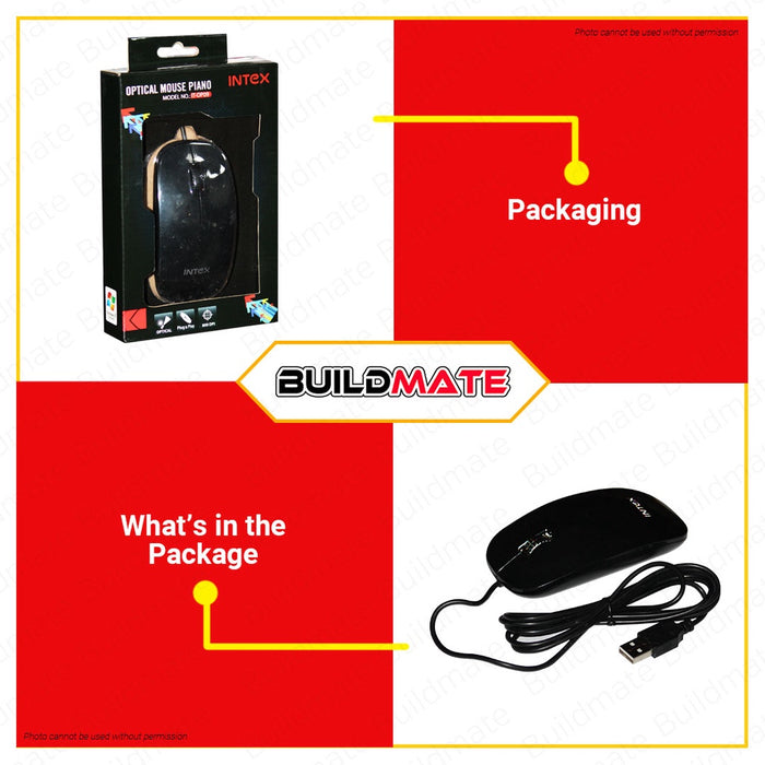 INTEX Original Computer Optical Mouse Piano Wired IT-OP09 High Quality •BUILDMATE•