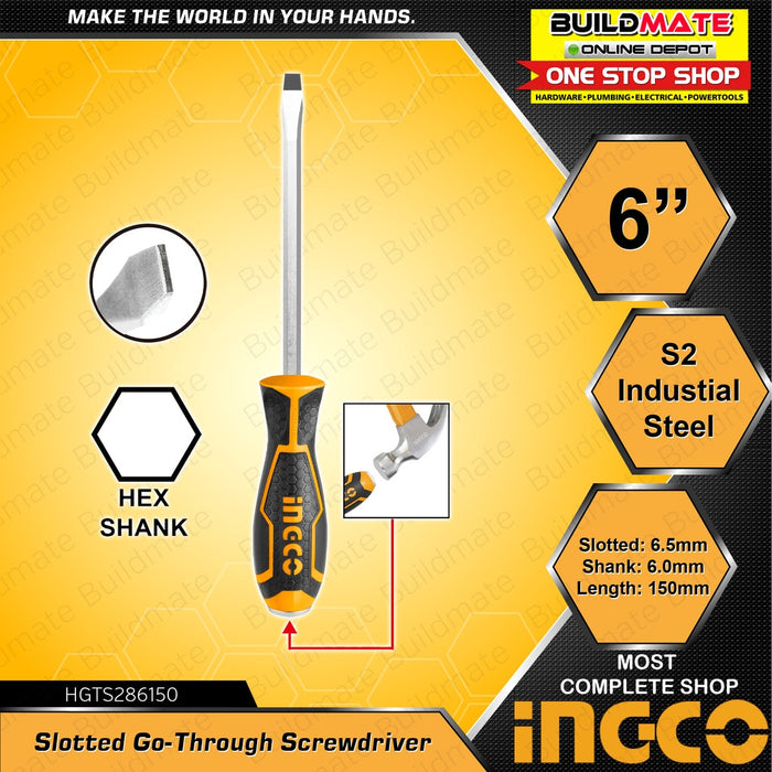 INGCO Slotted 6" Go-Through Screwdriver HGTS286150 | HSGT680208 •BUILDMATE• IHT