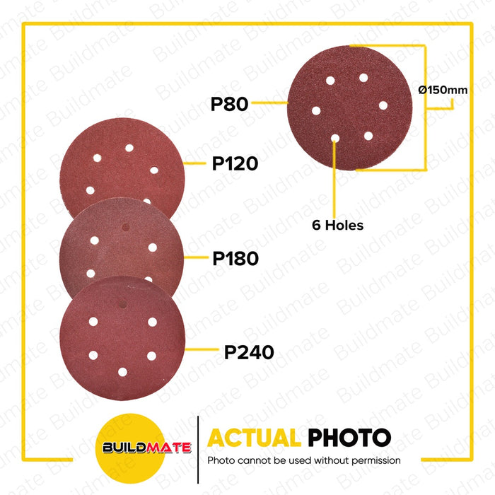 HOTECHE 10 PCS Aluminum Oxide Velcro Sanding Disc 150mm HTC-560696 •BUILDMATE•