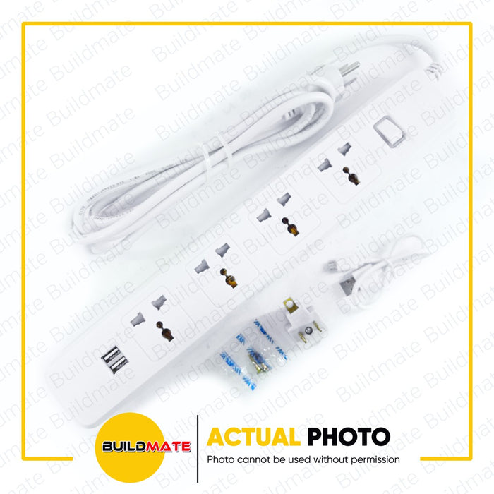 ROYU 4 GANG Extension Cord One Main Switch & 2 USB Ports Power Strip REDEC624 •BUILDMATE•