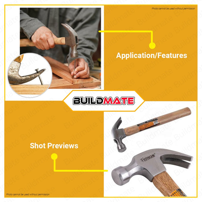 Hoteche Claw Hammer Wooden Handle Polished Carbon Steel 16oz HTC-210703 •BUILDMATE•