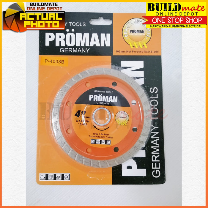 Proman Diamond Disc 4" 105mm Turbo Granite Cutter (CONTINOUS) P-4008B •BUILDMATE•