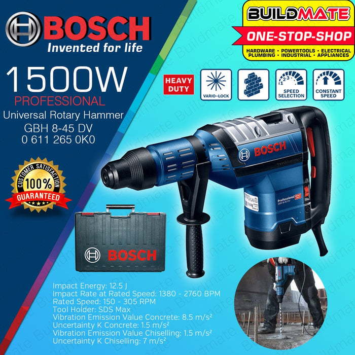 BOSCH 1500W SDS MAX Universal Rotary Hammer Drill w/ Case 45mm 12.5J GBH 8-45 DV UNI 06112650K0 BPT
