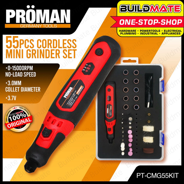 PROMAN 55PCS/SET Cordless Mini Grinder Set PT-CMG55KIT | 100% ORIGINAL / AUTHENTIC •BUILDMATE•