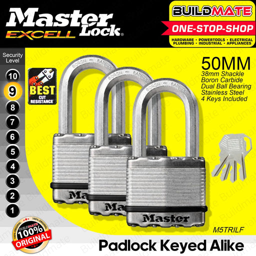 BUILDMATE Master Lock Excell Padlock Keyed Alike Magnum Series Padlock 2x50MM | 3x50MM [SOLD PER SET] Short Shackle Laminated Padlock Keyed Padlock Wide Lock Body Security Lock Anti-Theft Lock •