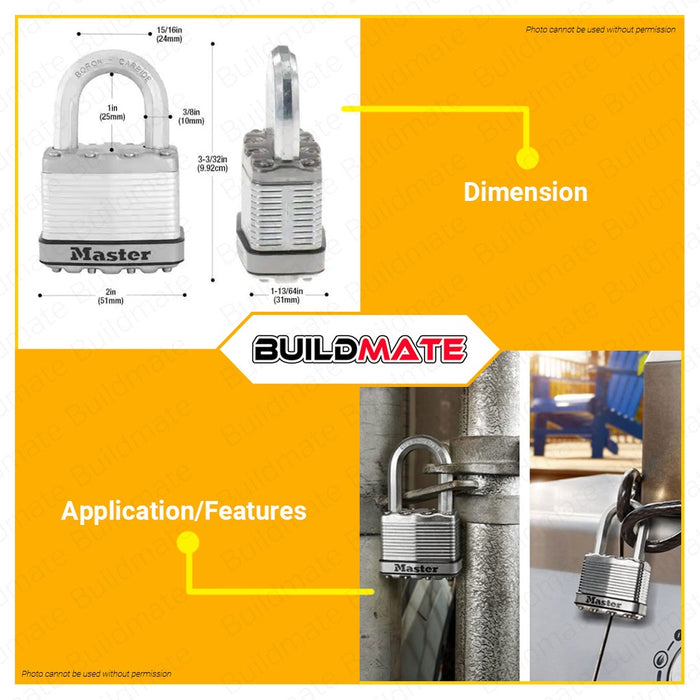 BUILDMATE Master Lock Magnum Series Padlock 51MM Keyed Short Shackle Laminated Padlock Keyed Padlock Wide Lock Body Security Lock Anti-Theft Lock M5XD | M5BLCD •