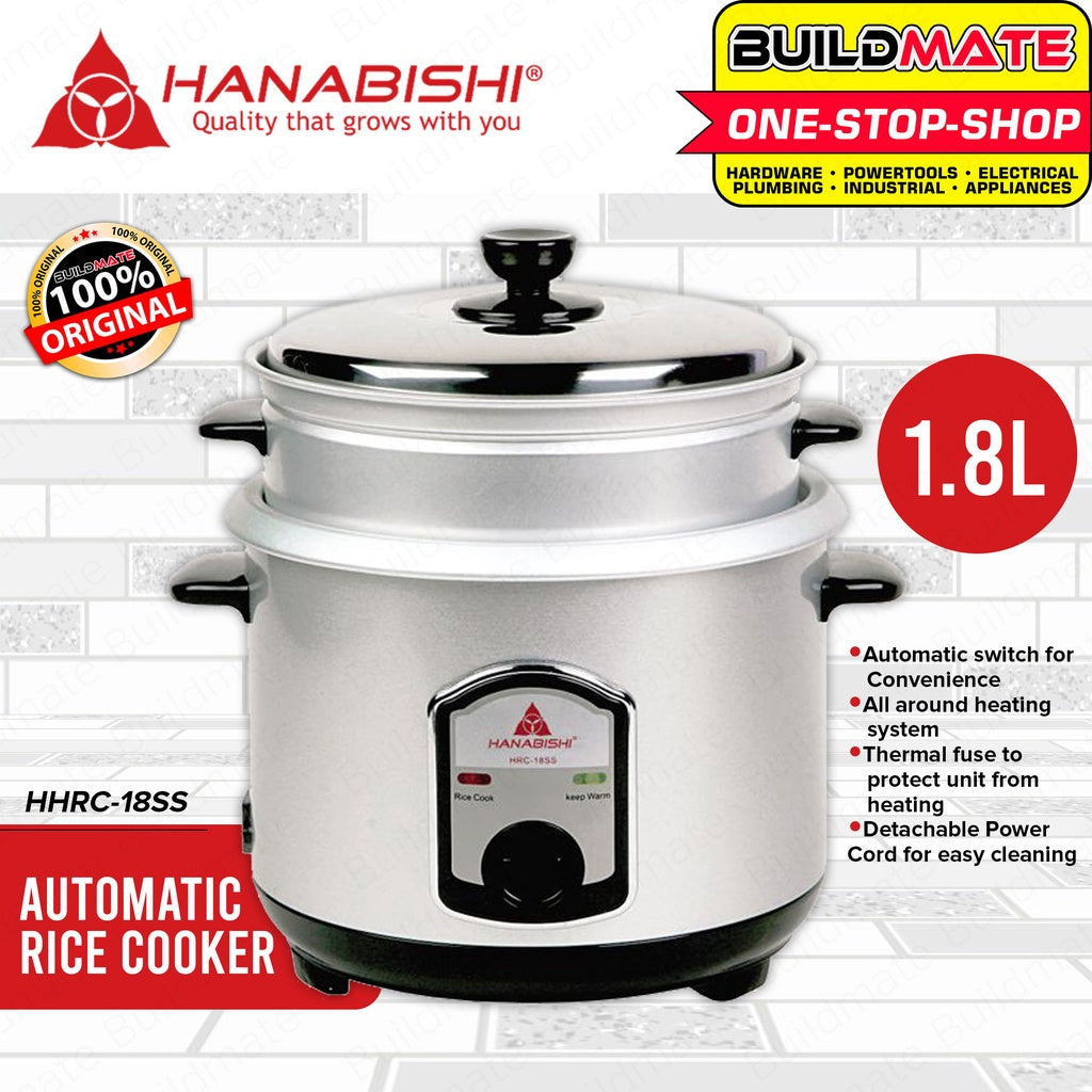 HANABISHI Rice Cooker with Steamer 1.8L 10 cups Silver Series HHRC 18SS BUILDMATE
